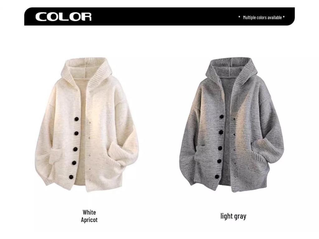 Men's Hooded Cardigan Sweater: Autumn/Winter Trendy Loose Heavyweight Casual Knitwear.