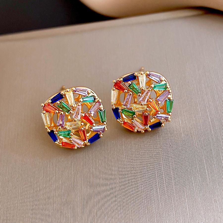 Электролитическое покрытие из настоящего 18-каратного золота ретро квадратные цветные циркониевые гвоздики простые серьги серьги женские