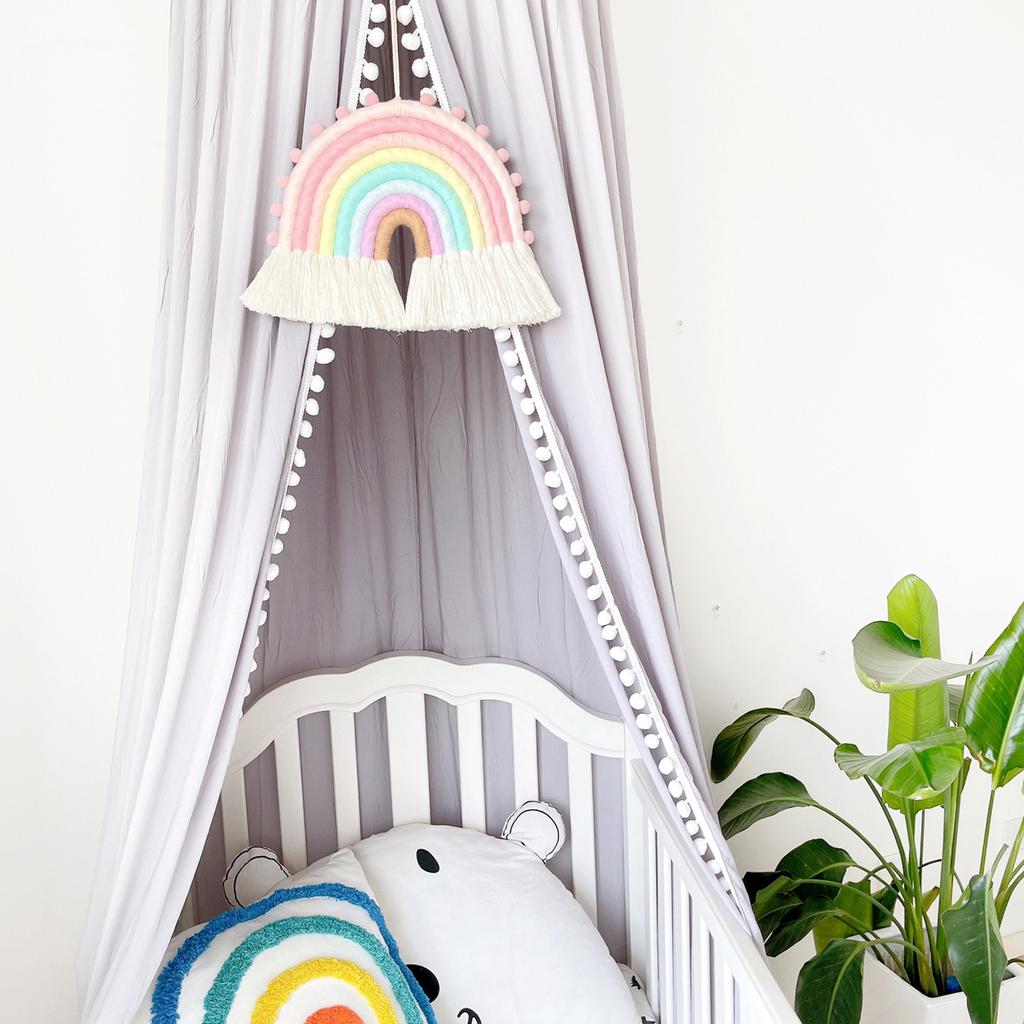 Makramee Regenbogen Wandbehang 8 Fäden Dekorativer Regenbogen für Wohnheim Kinderzimmer Heimdekorationen Babyparty Partyzubehör