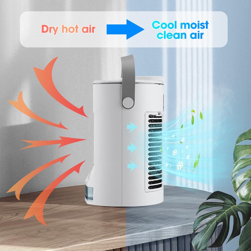 Ar Condicionado para Espaços Pequenos para Casa Portátil Recarregável Ventilador de Mesa Cooler de Ar de Verão com Spray Ar Limpo Úmido para Sala de Escritório