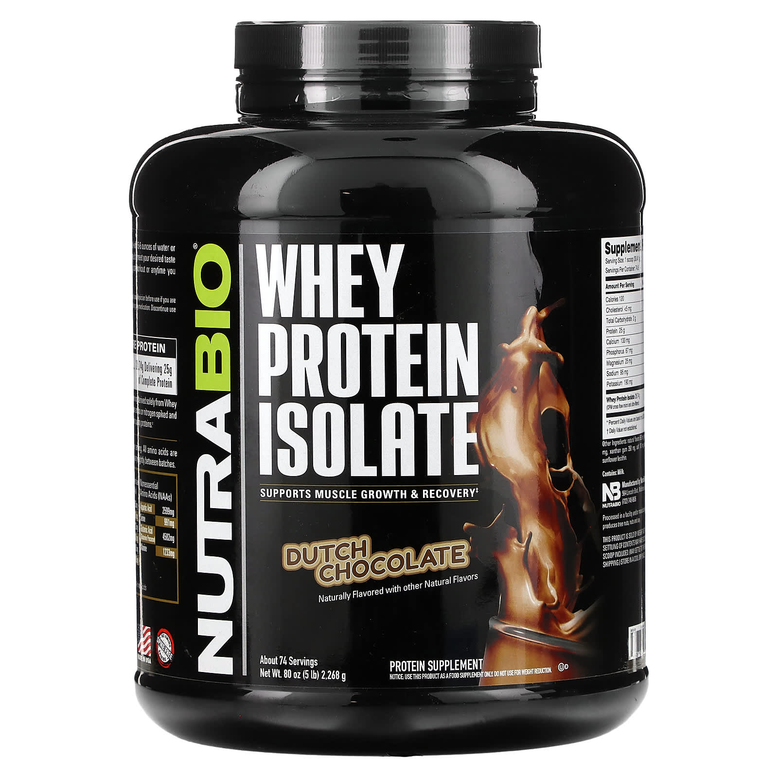 

100% Whey Protein Isolate, Dutch Chocolate, 5 lbs (2268 g)