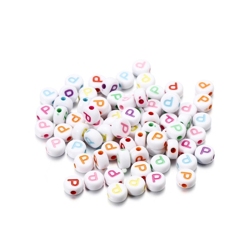 Color Letter Beads On White Background Acrylic English Letter Beads Plastic Round Bracelet Beads 26 Single Letter D