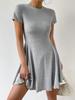 French Round Neck Short Sleeve Dress 2025 Summer New Women's Waist Slimming Floral A-Line Skirt Blue