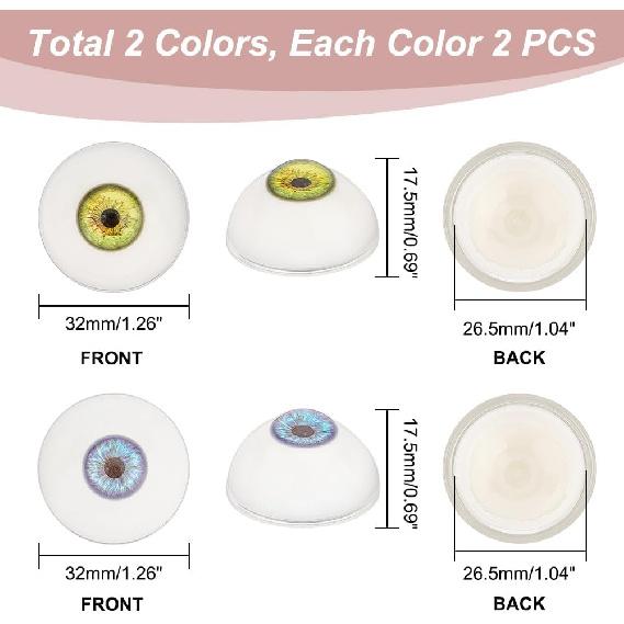 PH PandaHall 2 Paar in 2 Farben Gruselige Augäpfel, 1,25 Zoll Halbrunde Harz Bastelaugen Große Hohlaugen Bärenaugen für Halloween Party Dekoration Kunst