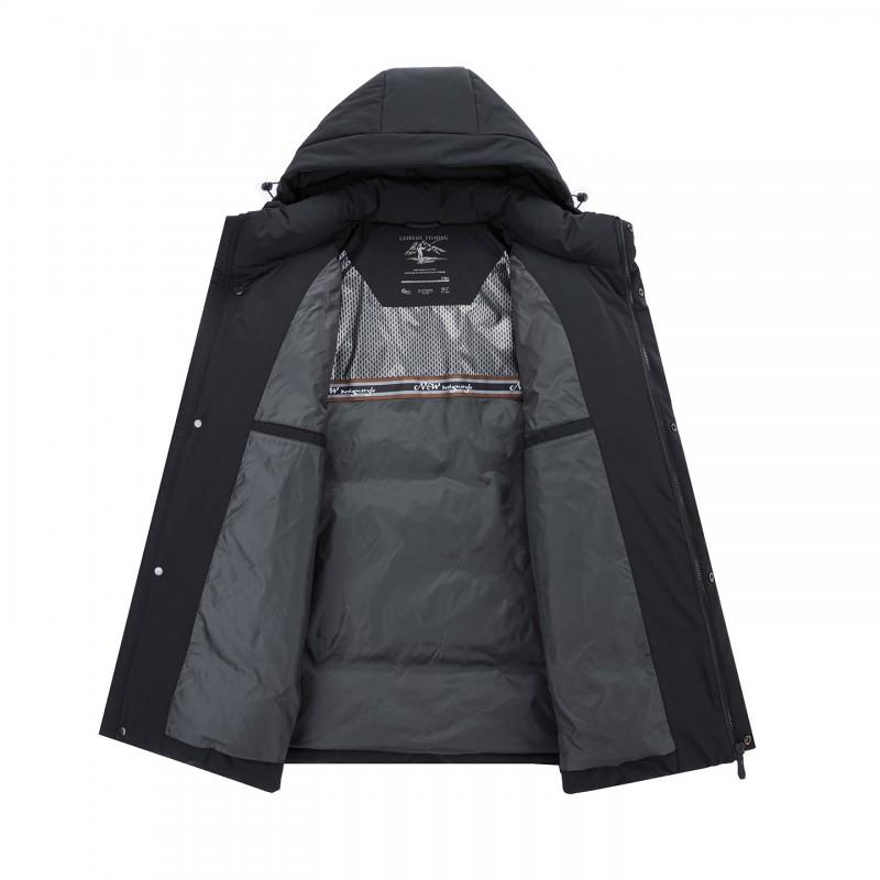 Mens Lightweight Hooded Down Jacket Winter Daily Wear Loose Fit Warm Parka With Removable Hat 50% Goose Fill