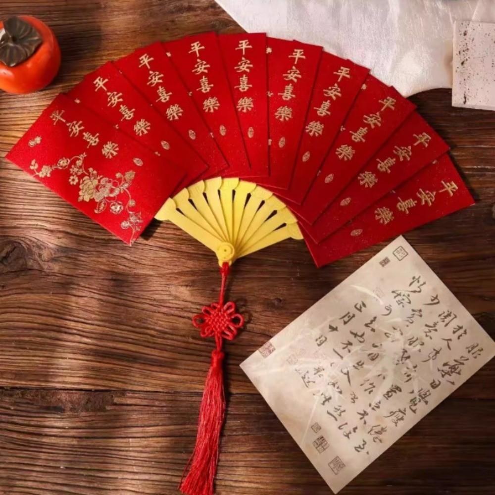 

Traditional Fan Design Red Envelope with Chinese Knot Tassel Children s Money Bag Bonus Thickened God of Wealth Red Pocket 5x5x5cm