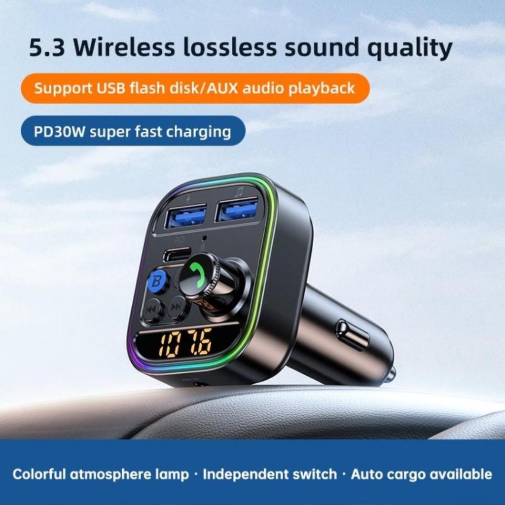 Car Bluetooth 5.3 FM Transmitter Wireless Bluetooth Adapter AUX Radio Receiver MP3 Player Hands-free Call