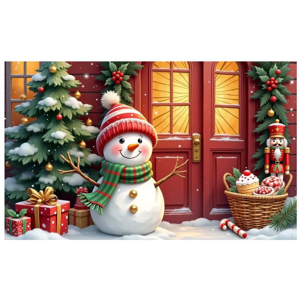 Holiday Background Festive Decor Snowman Backdrop Xmas Backdrop Gift Boxes Christmas Banner For Indoor Celebration Christmas