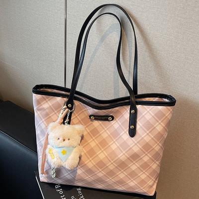 Commuting To Work, Large Capacity Tote Bag, Women's Summer New Retro Fashion Mother-in-law Shoulder Bag, Plaid Bag