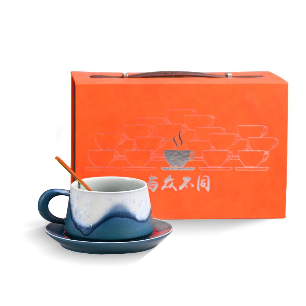 High-End Cultural And Creative Jianshan Crystal Glaze Coffee Cup Set With Bottom Support Spoon Ceramic Tea Cup Business Gift Gift Box