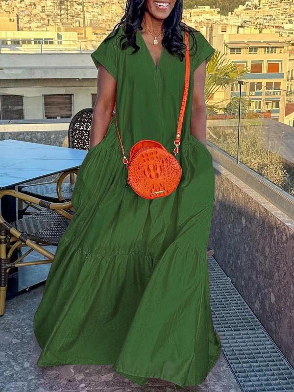 2025 Women's Plus Size Summer Fashion Sexy Short-Sleeved Maxi Dress