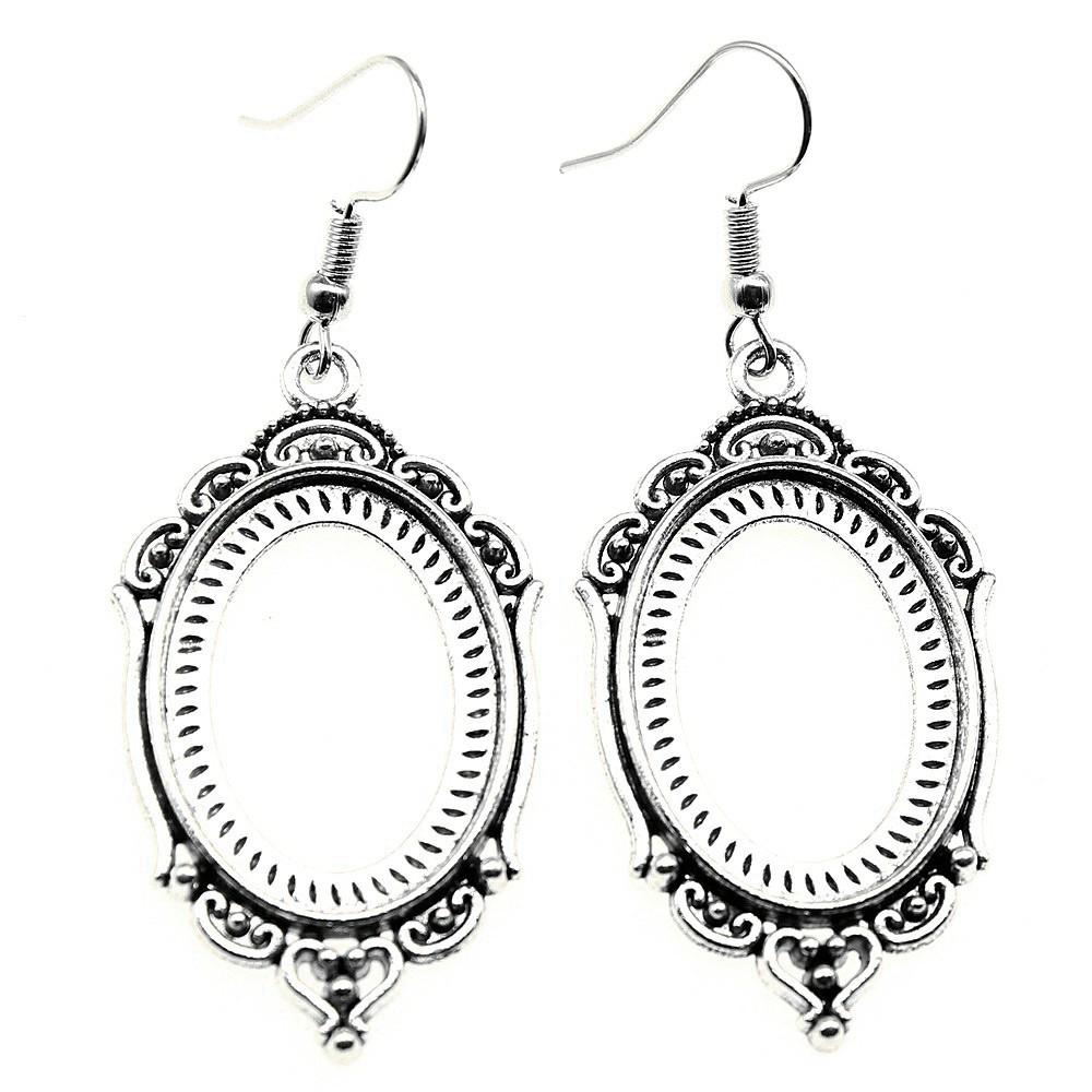 Drop & Dangle Earring Oval Ear Hook Glass Cabochon Base Setting Tray Vintage Jewelry SuppliesEarring Size 18x19mm QE017