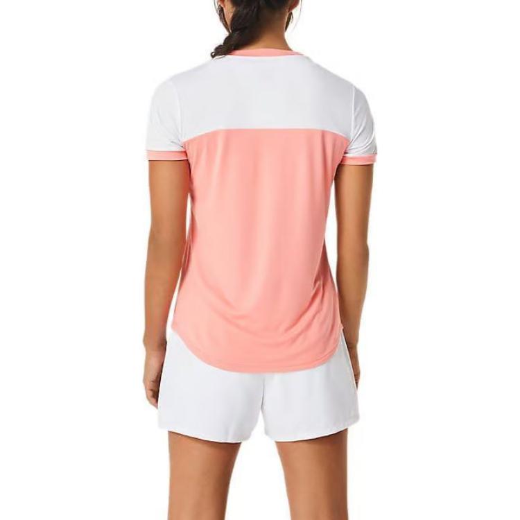 Asics Court SS Colorblock Round Neck Short Sleeve T-Shirt Women Tops Pomegranate Bright-White 2042A262701