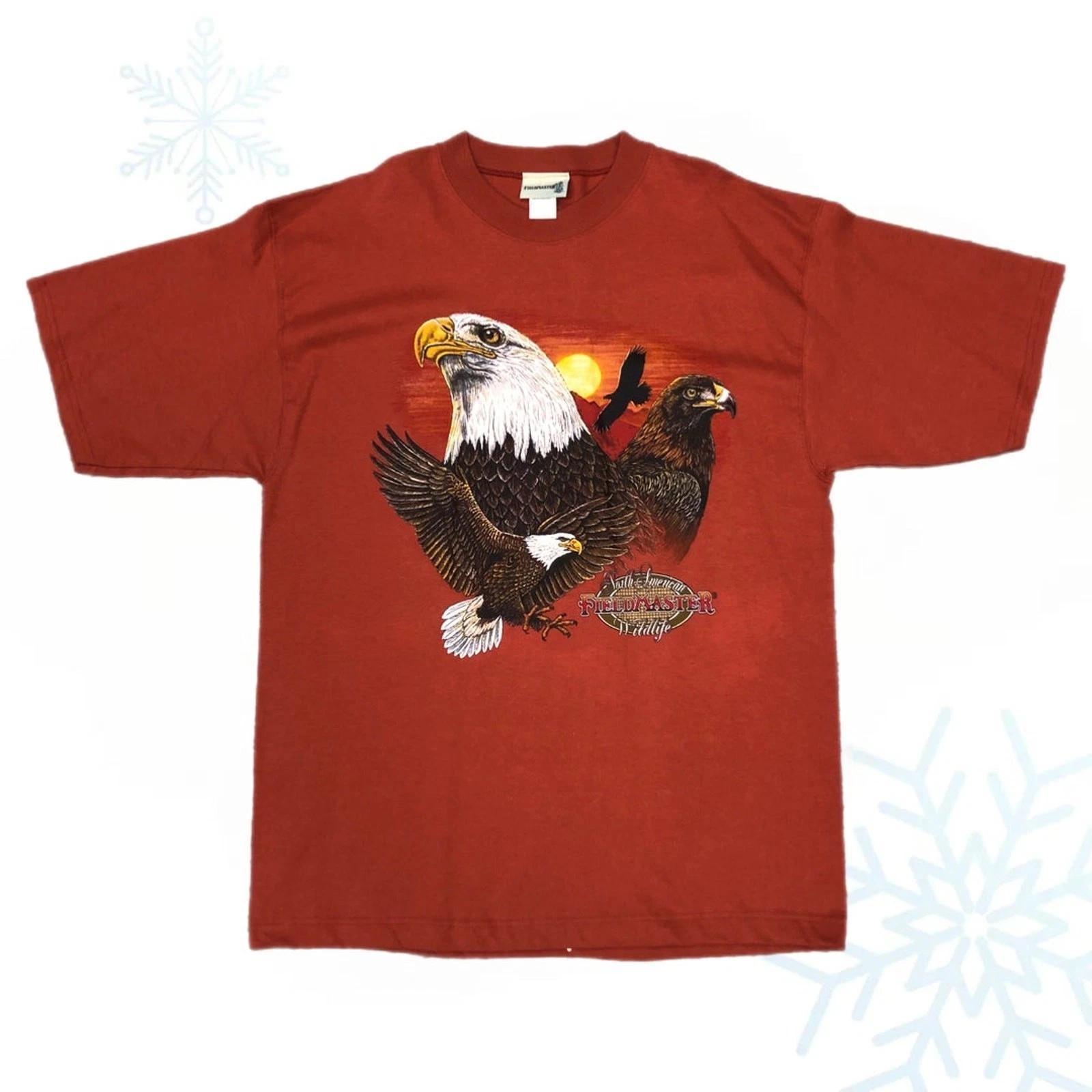 Vintage Fieldmaster North American Wildlife Bald Eagle T-Shirt Large Orange L