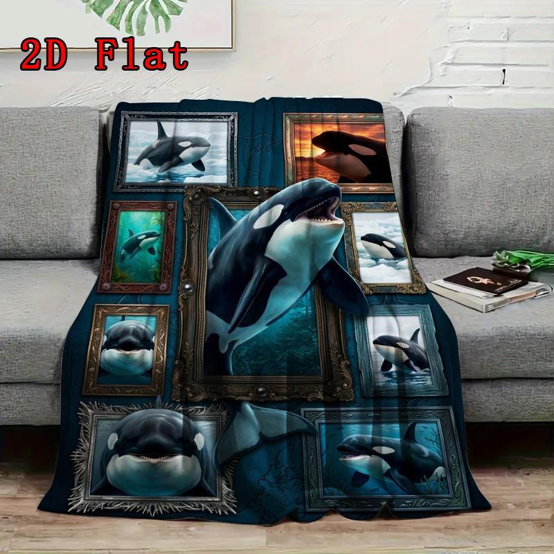 Orca Whale Art Collection 2D Flat Pattern Flannel Blanket, High Quality All Seasons, Home Decor, Warmth and Comfort, Perfect for Christmas Gifts.
