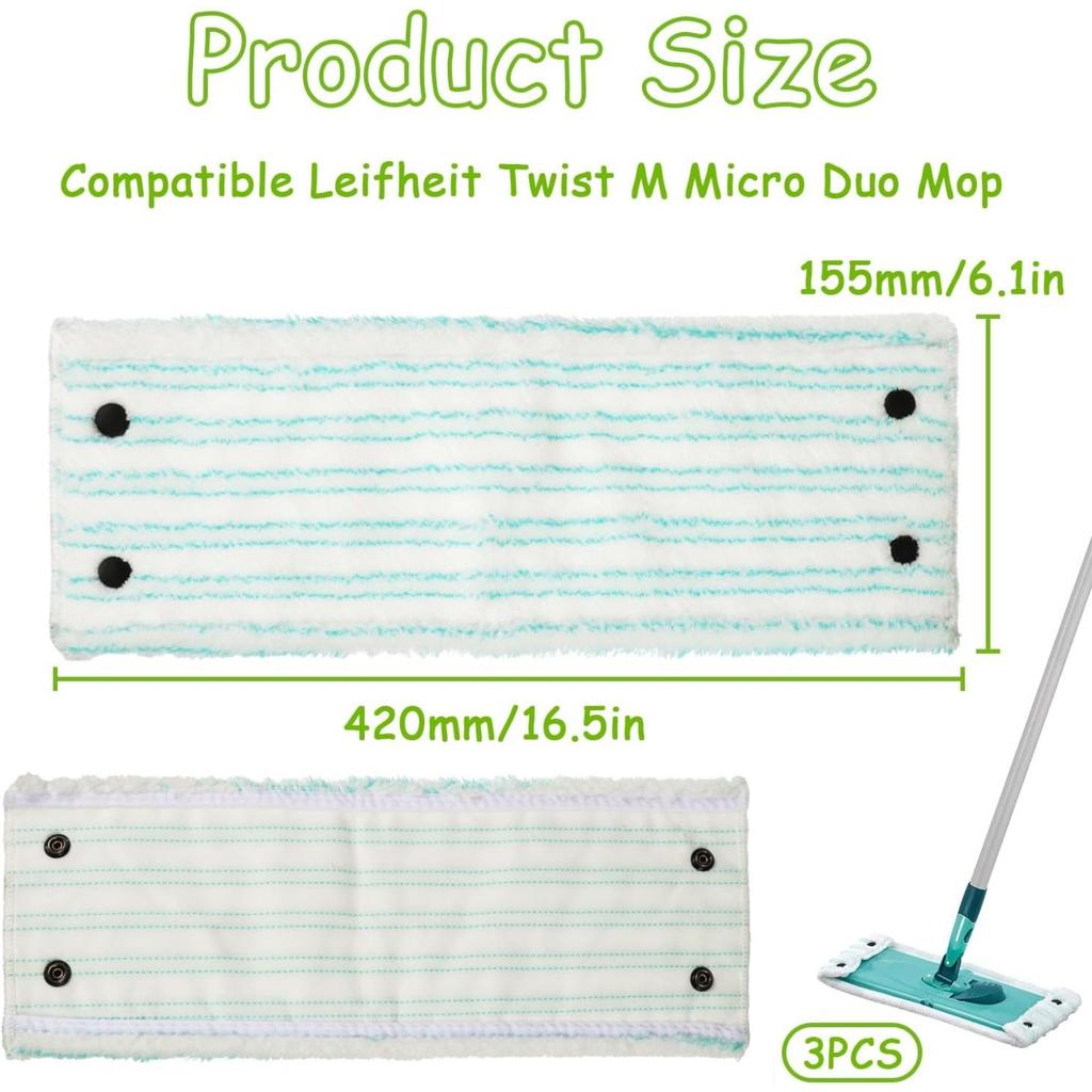 3 Pieces Replacement Heads for the Combi / Clean Twist M Micro Duo Mop Replacement 42 x 15cm Kit for all floors, strong decontamination