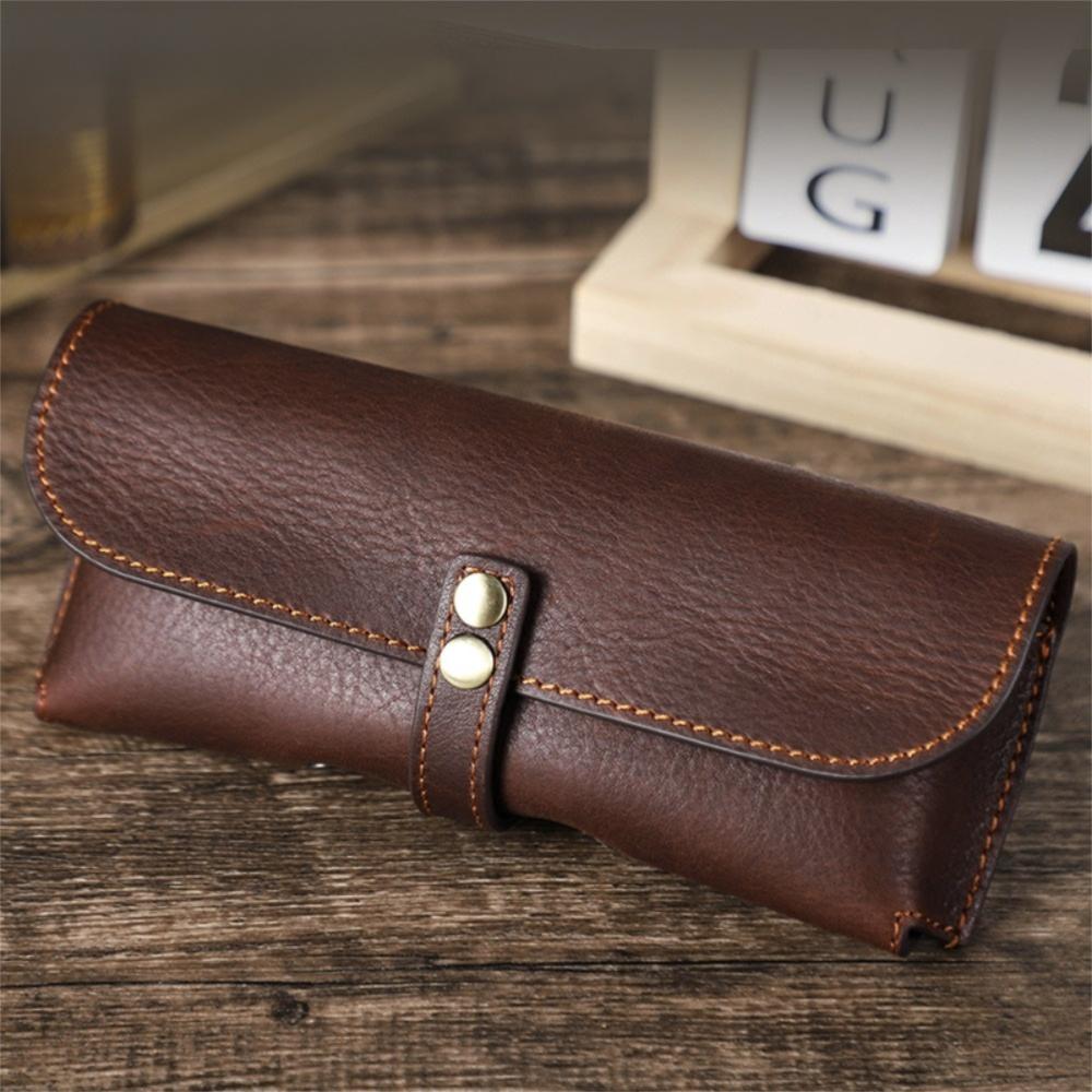 Retro Eye Glasses Pouch Genuine Leather Sunglasses Holder Fashion Glasses Case  for Men Women