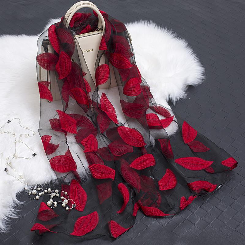 2023 Hot Sale Silk Scarf Womens Summer Breeze Lightweight Sheer Wrap and Shawls Bandana Beach Organza Gauze Lace Hollow Scarf
