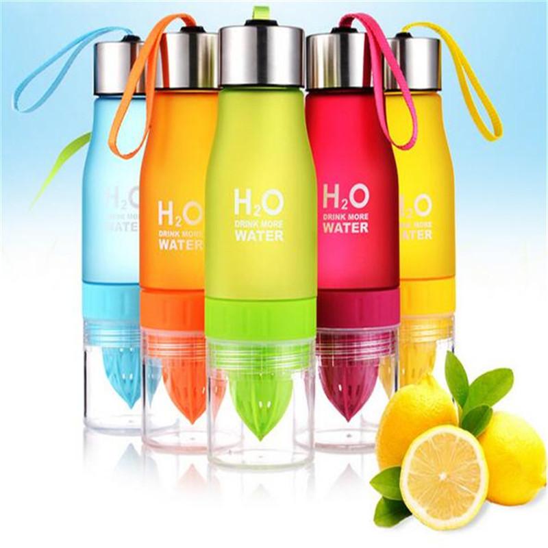 650ml Sportflasche H20 Kunststoff Fruchtinfusionsflasche Infusor Trinken Outdoor Sport Saft Zitrone Tragbar Fahrrad Reise Wasserflasche