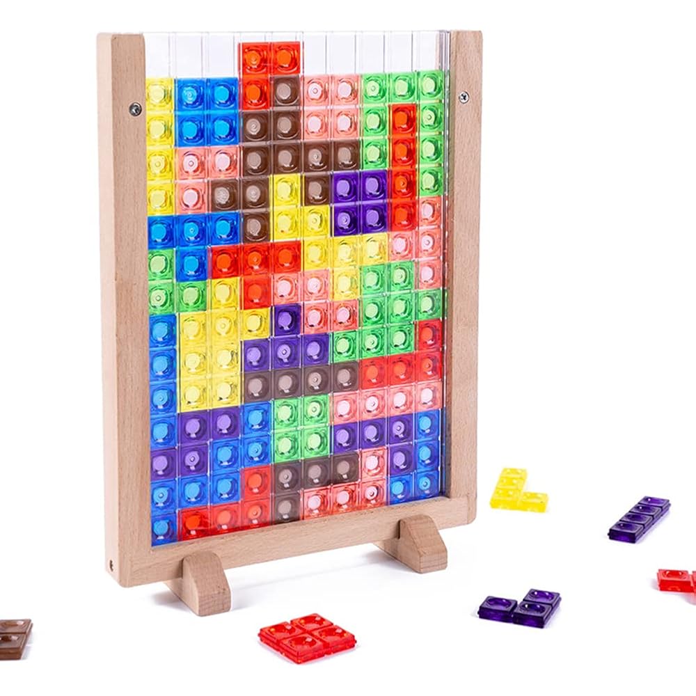 Building Block Puzzle Wooden Tetris Educational Toy Tetris Puzzle Jigsaw Puzzle Colorful Tetris B...
