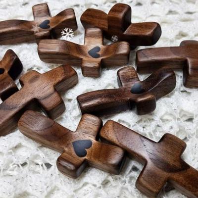 Cross My Heart Encouragement Gift Handheld Wooden Cross with Epoxy Heart To Carry In Pocket Emotional Support