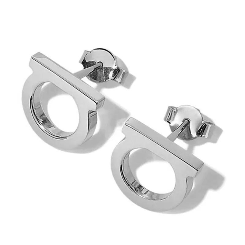 EVISPOL 2Pcs of Simple and Luxurious D-shaped Stainless Steel Stud Eearrings Inlaid Sparkling Cubic Zircon Ear Piering Jewelry