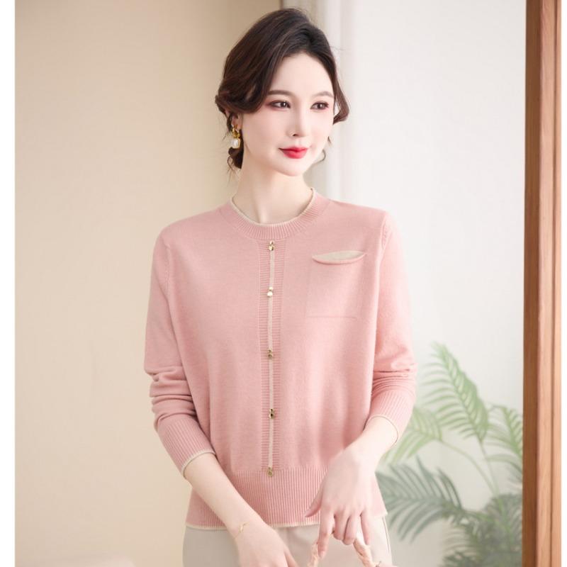 Middle-aged and Old Women's Clothing Spring and Autumn Fashion Bottoming Shirt Middle-aged Mother Spring Knitted Sweater New Quality Sweater