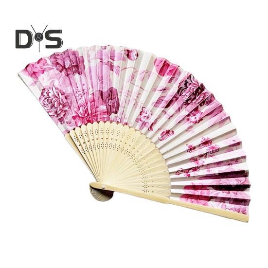 Faltfächer im japanischen Stil mit Blumenmotiv, tragbar, für den Sommer, Handventilator aus Bambus, Dekoration, Tanz-Requisiten, Party-Kostümzubehör