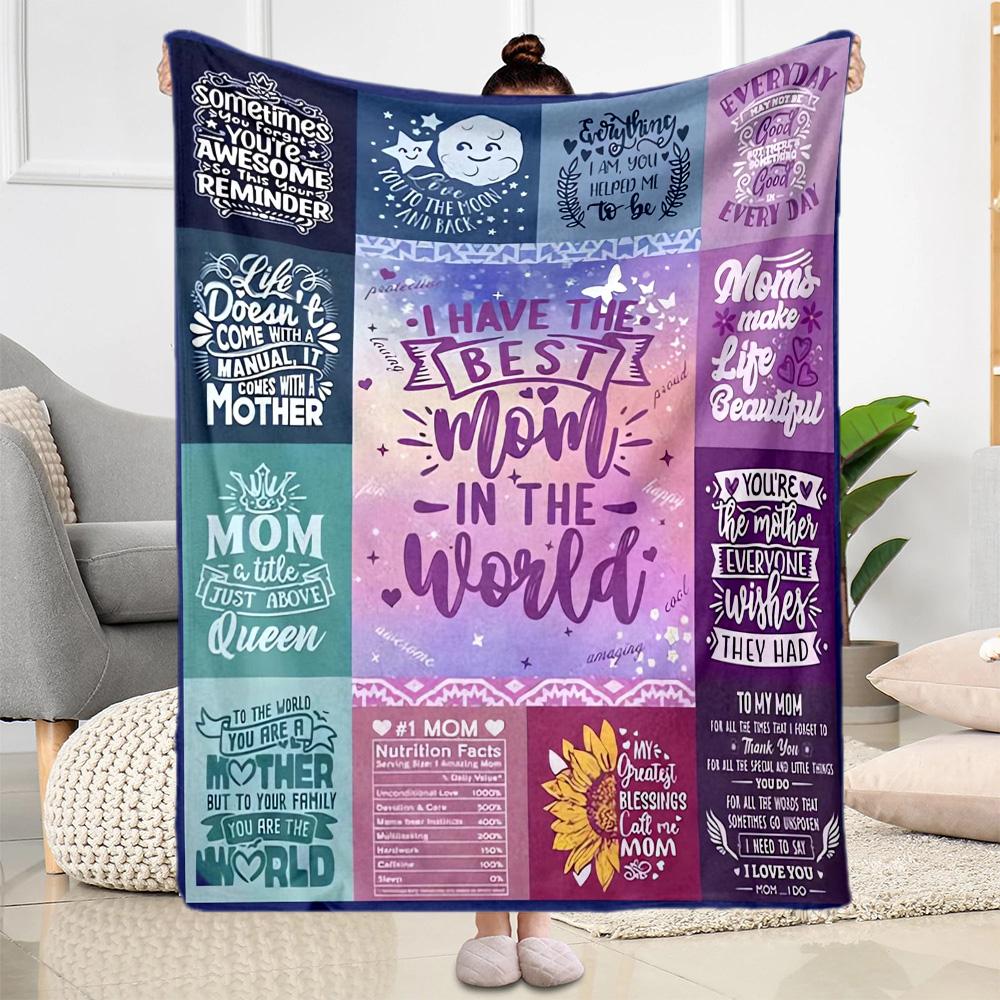 1pc Mom Quotes Blanket Comfortable Soft Lightweight Multi Purpose Blanket for Travel Camping Picnics Sofa Office Bed Living Room Gift for Friends