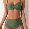 New Multi-color Printing Split Solid Color Gathering Bikini High Waist Explosion Swimsuit