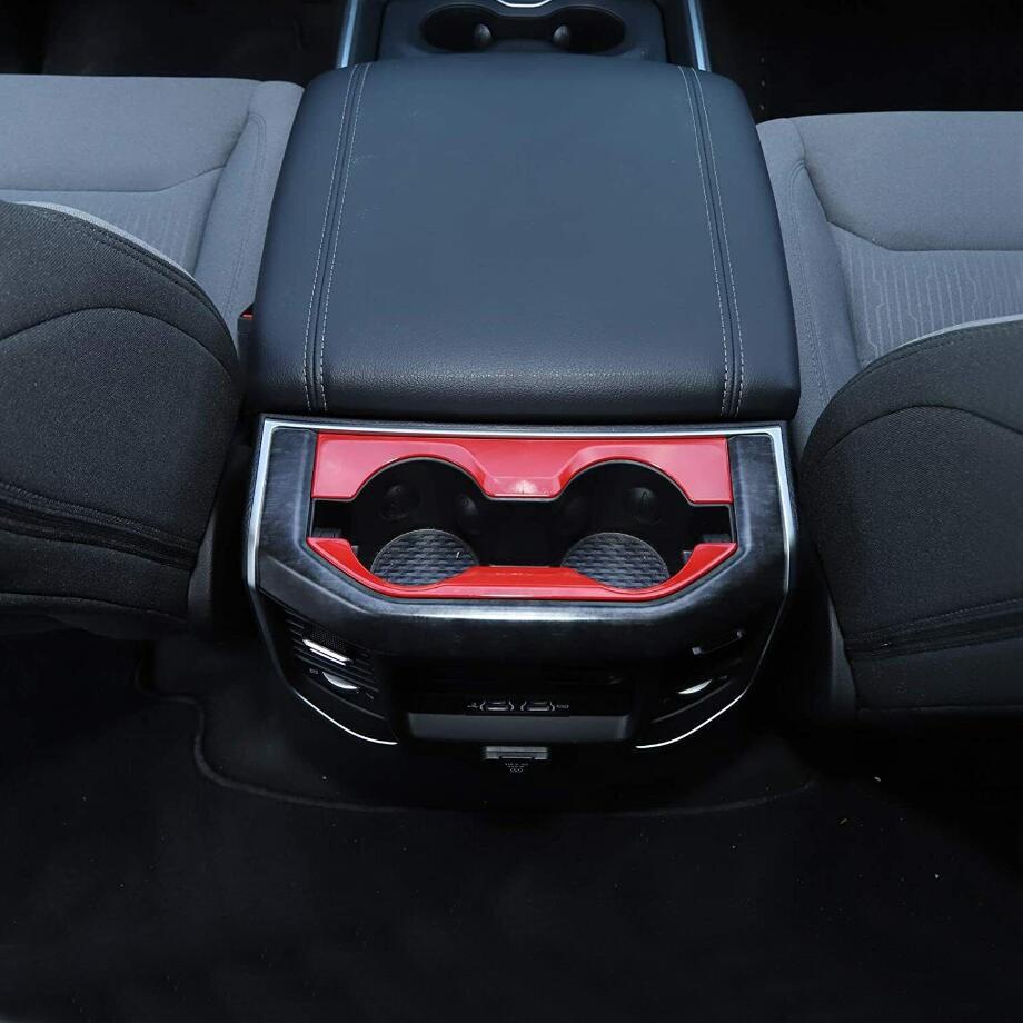 For 2019 - 2024 Dodge RAM 1500 ABS Red Interior Rear Water Cup Holder Trim Cover