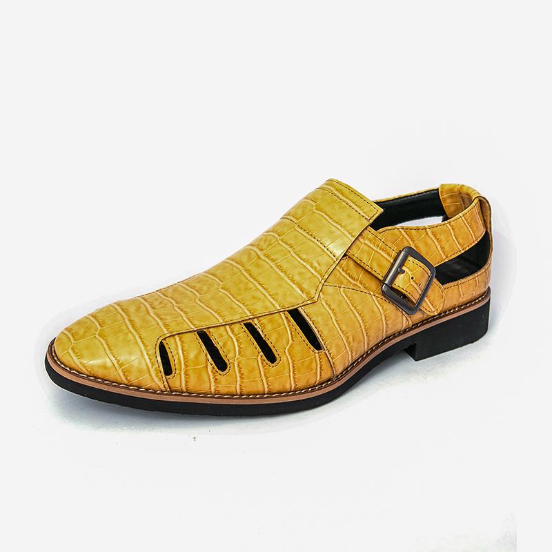 Fashion Fashion Crocodile Skin Pattern Design Luxury High-quality Men Loafers Comfort Bright Pointed Surface Hollow Breathable Sandals