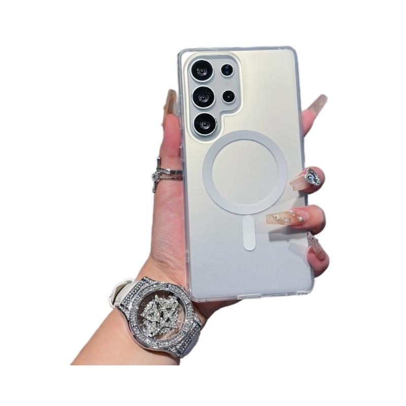 Suitable for Samsung S25ultra Matte Mobile Phone Case S25imd Laser Color Silver Magnetic Case S25edge