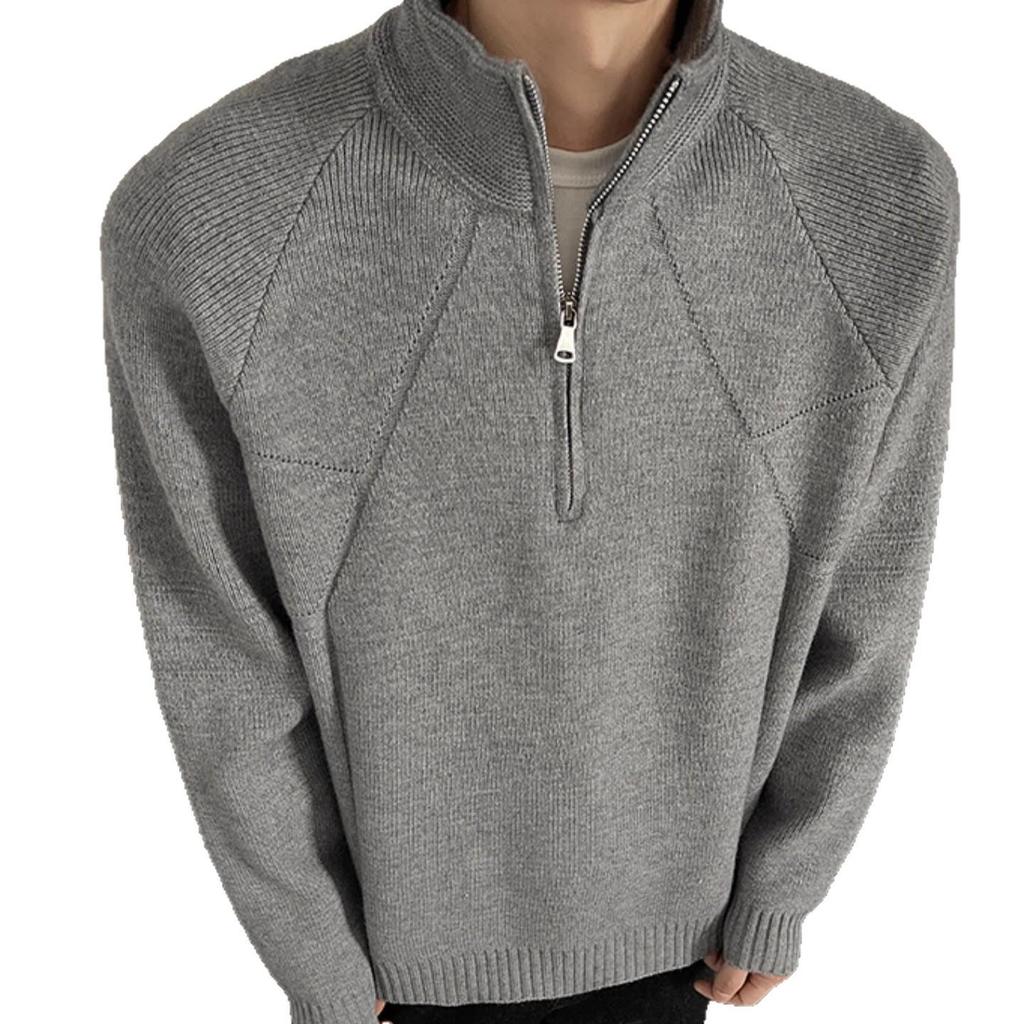 Korean Style Trendy Autumn/Winter Men's Half-Zip Light Luxury Knit Pullover Sweater