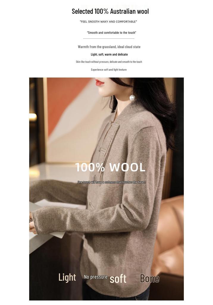 Women's Retro Chinese Style Wool Cardigan - Autumn/Winter Stand Collar with Frog Buttons