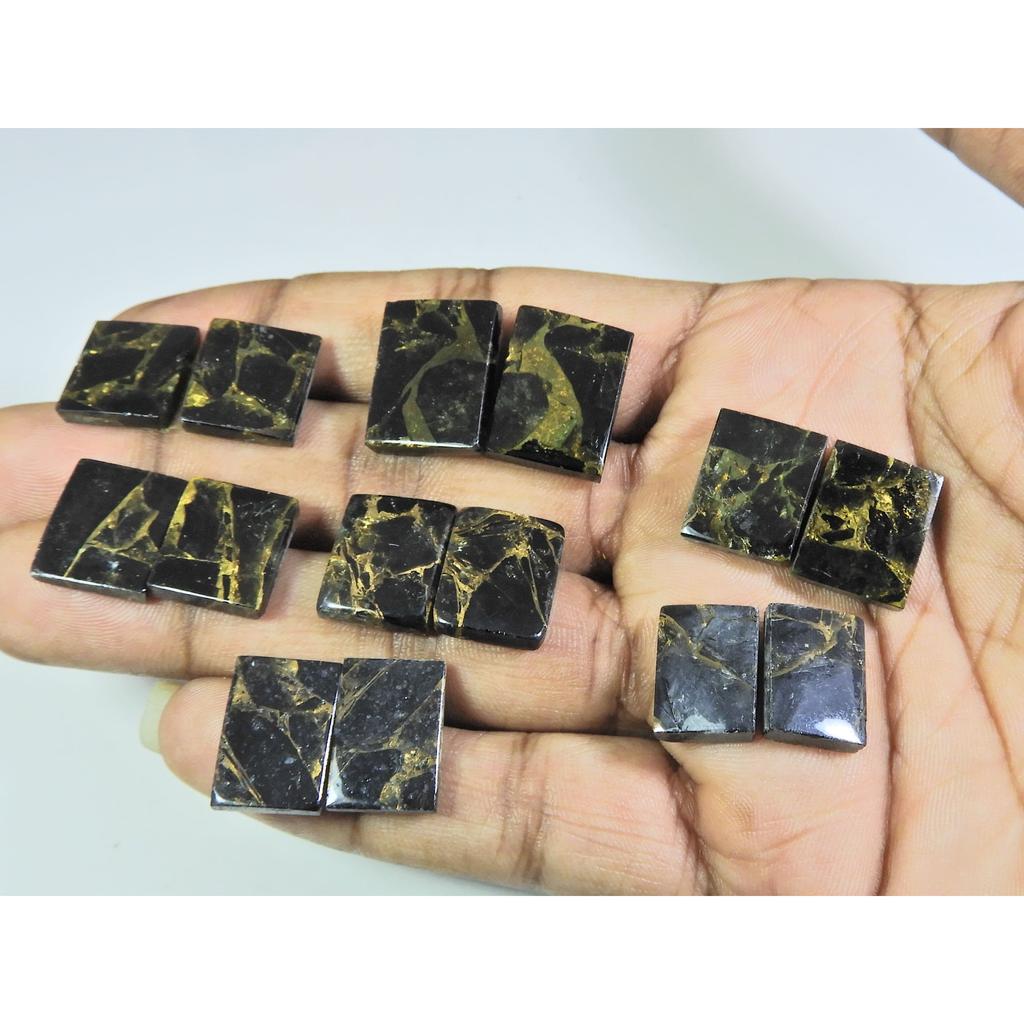 108Cts. Natural Black Copper Tourquise Octagon Cabochon Matched Pair 7Pair A-142