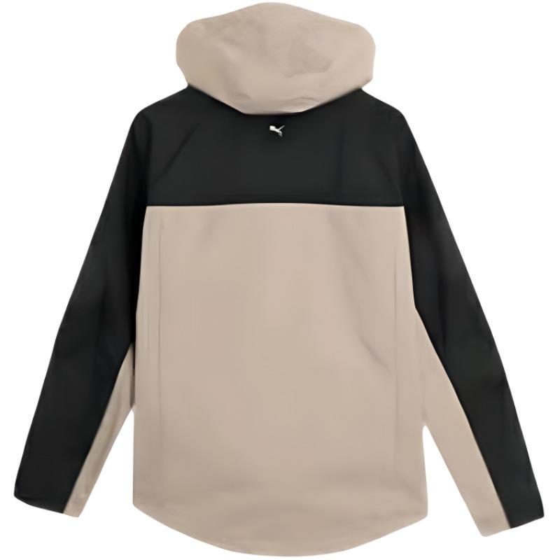 Puma Jachetă rezistentă la vânt cu glugă, bloc de culori bej și negru pentru bărbați, impermeabilă, îmbrăcăminte exterioară casual pentru exterior 683477-07