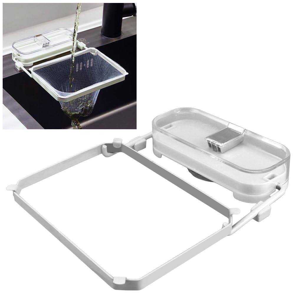 

Складной набор кухонных сеток для мусора с губкой для мытья посуды, прочным держателем на присоске, стаканчиками, переставляемый, (белый) белый