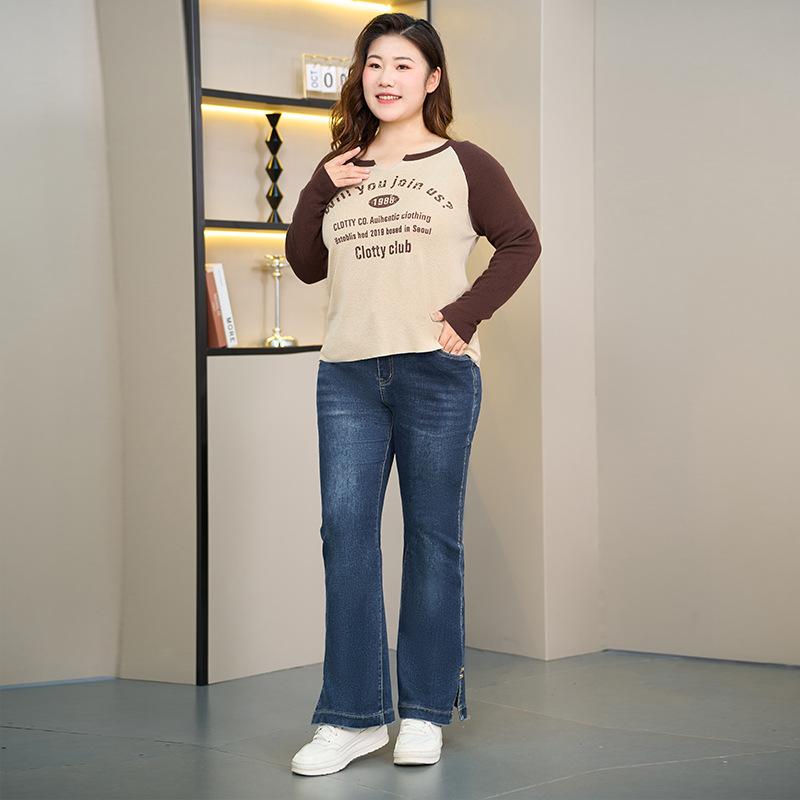 Plus Size Women's New Fall Stretch High Waisted Slit Skinny Flared Jeans