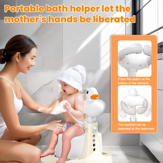 Baby Shower Rack with Anti-Slip Pad Adjustable Height Easy Installation Toddler Shower Support Duck Design Baby Bathtub Stand