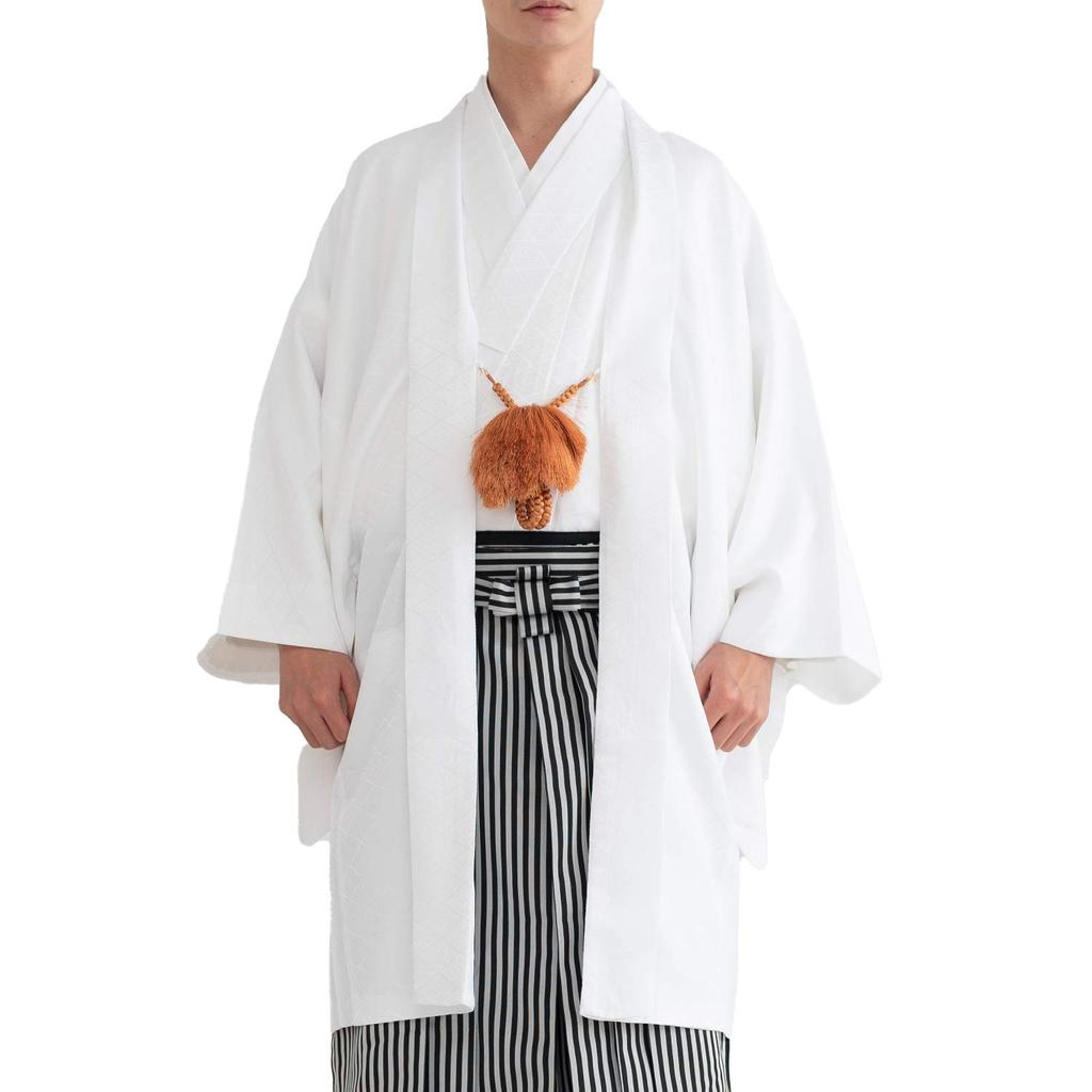 Washable Coat with Background Pattern and Single [KYOETSU] [KYOETSU] Crest, Item, Men's (3L, White)