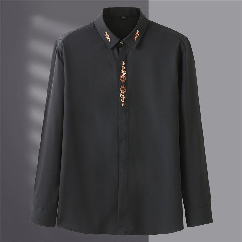 Plus Size 10xl Long -Sleeve Shirt Men 'S Plus Size Business Casual Embroidered Shirt