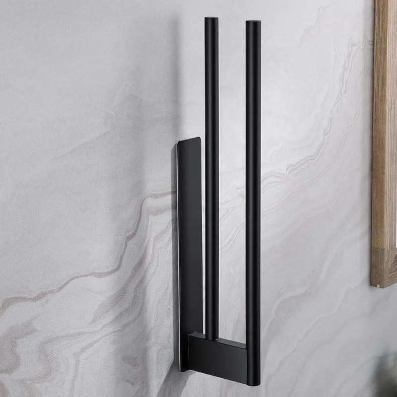 Suport de prosoape de perete fără găurire Oțel inoxidabil Autoadeziv Bar simplu Bar dublu Bară pentru prosoape de baie Raft de depozitare pentru baie