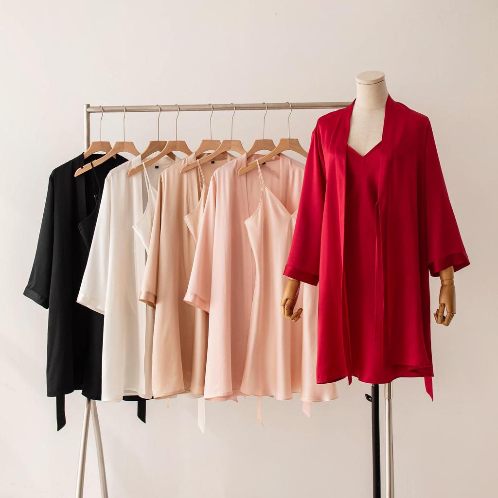 Elegant French Mulberry Silk Camisole & Robe Set for Wedding Morning