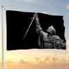 91.44x152.4cm Large Monochromatic Knight In Plate Armor Raising Longsword Flag & Tapestry - Gritty Ink Drawings Woodcut Style Vertical Wall Hanging Ar
