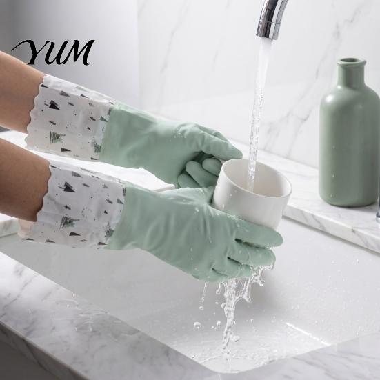 Waterproof Cleaning Gloves for Winter Long Sleeves Dishwashing Gloves, Thick Fleece Lining Non-Slip Silicone Reusable Rubber Housework Kitchen Laundry