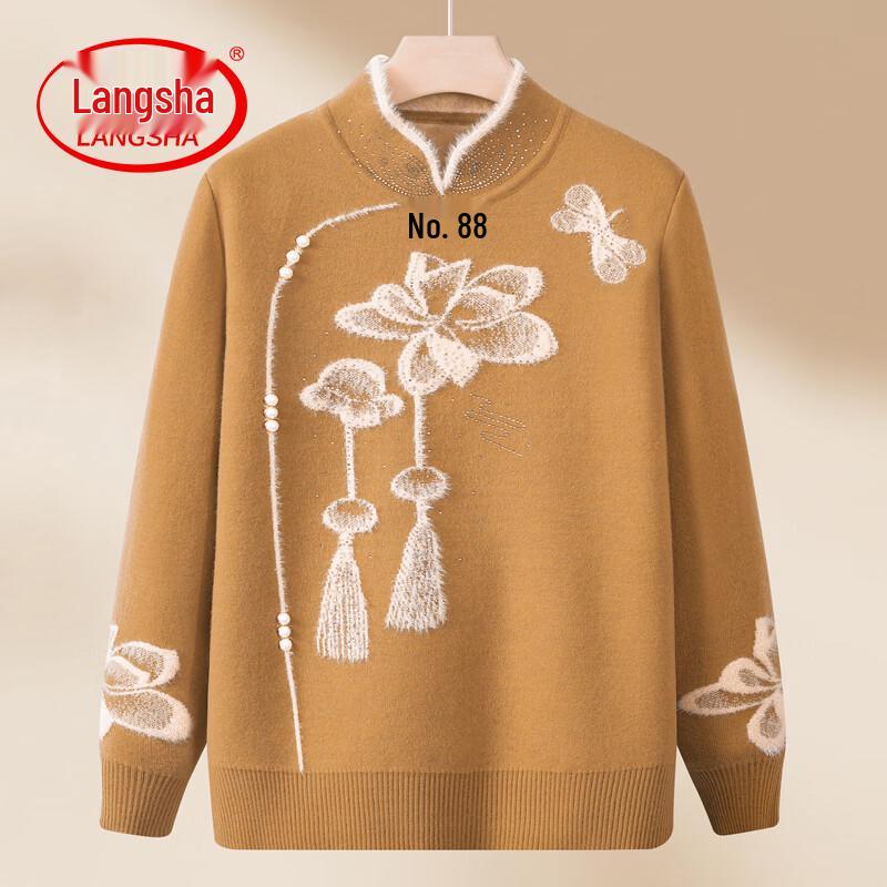 LangSha Women s Chinese Style Cheongsam Collar Knit Sweater 2XL