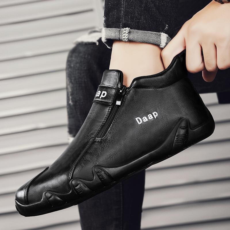 Fashion Leather Men Casual Shoes Designer Man Ankle Boots Comfortable Walking Sneakers Outdoor Lightweight Anti Slip Sport Shoes