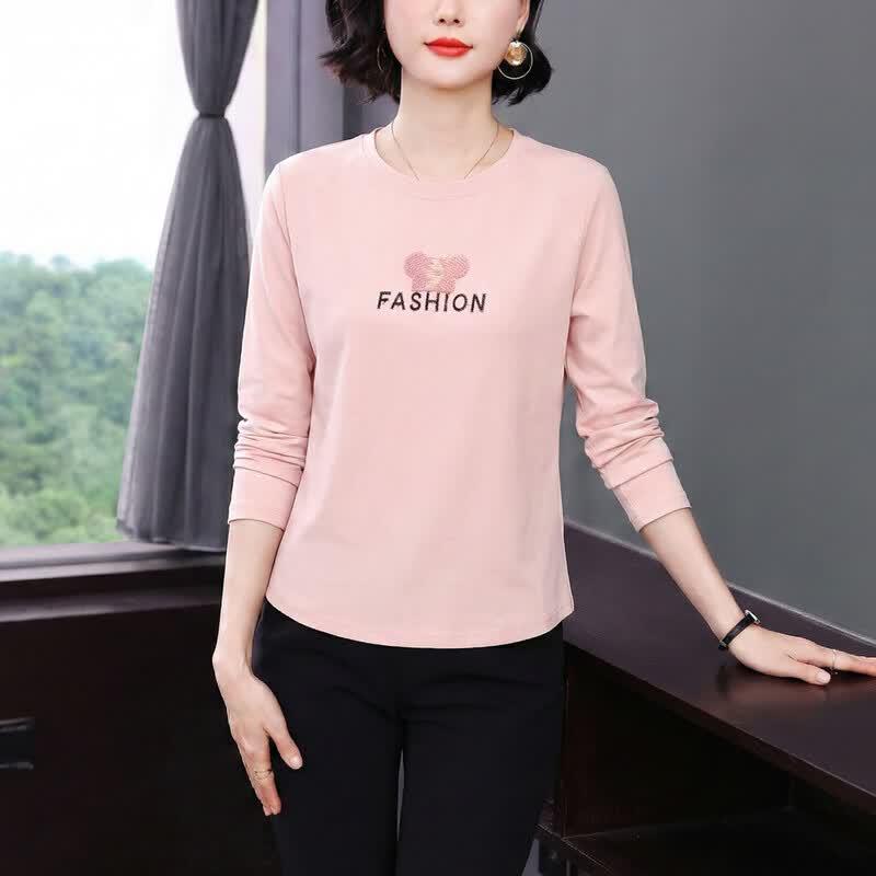 Women's Embroidered Loose Fit Long Sleeve T-Shirt