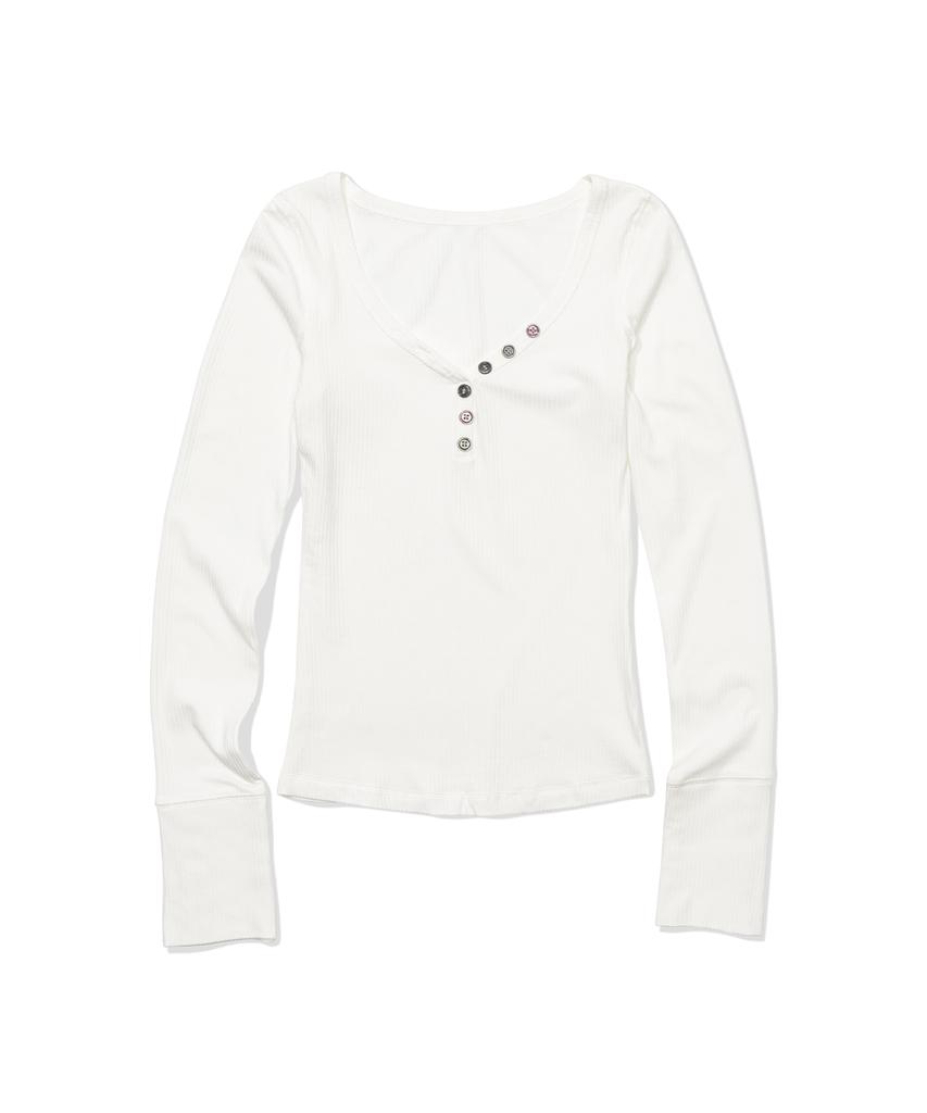 MOAA Button Line Rib Top (White)